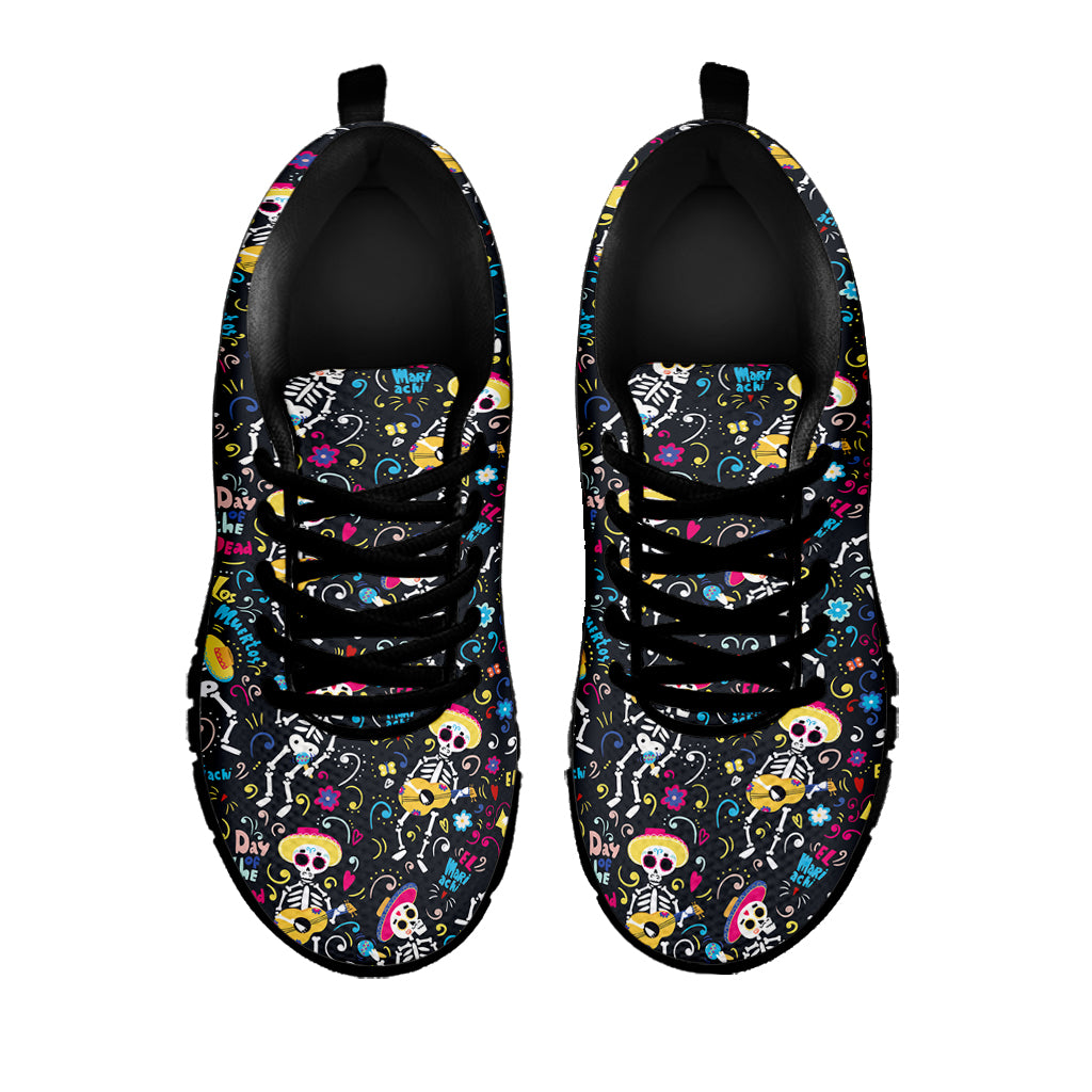 Day Of The Dead Mariachi Skeletons Print Black Sneakers