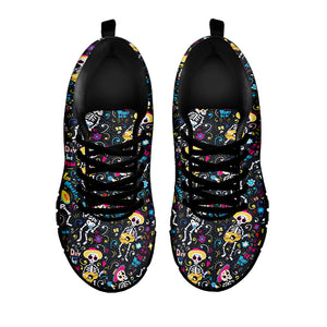 Day Of The Dead Mariachi Skeletons Print Black Sneakers