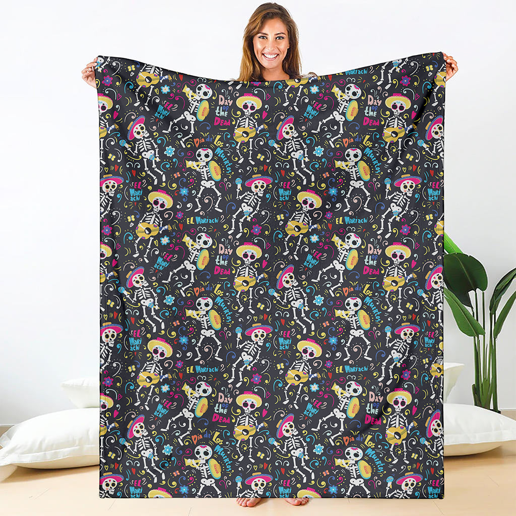 Day Of The Dead Mariachi Skeletons Print Blanket