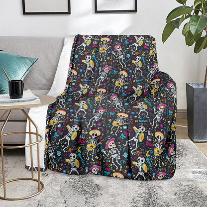 Day Of The Dead Mariachi Skeletons Print Blanket