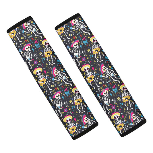 Day Of The Dead Mariachi Skeletons Print Car Seat Belt Covers