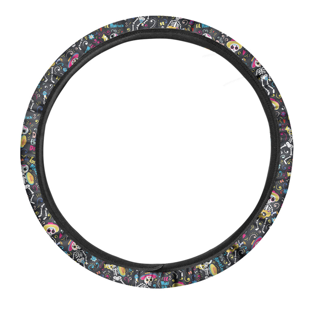 Day Of The Dead Mariachi Skeletons Print Car Steering Wheel Cover