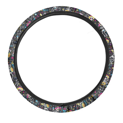 Day Of The Dead Mariachi Skeletons Print Car Steering Wheel Cover