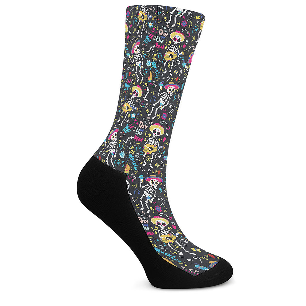 Day Of The Dead Mariachi Skeletons Print Crew Socks