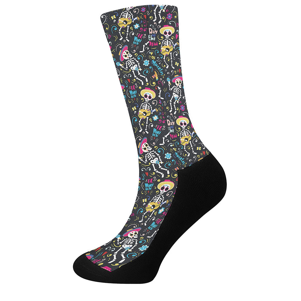 Day Of The Dead Mariachi Skeletons Print Crew Socks