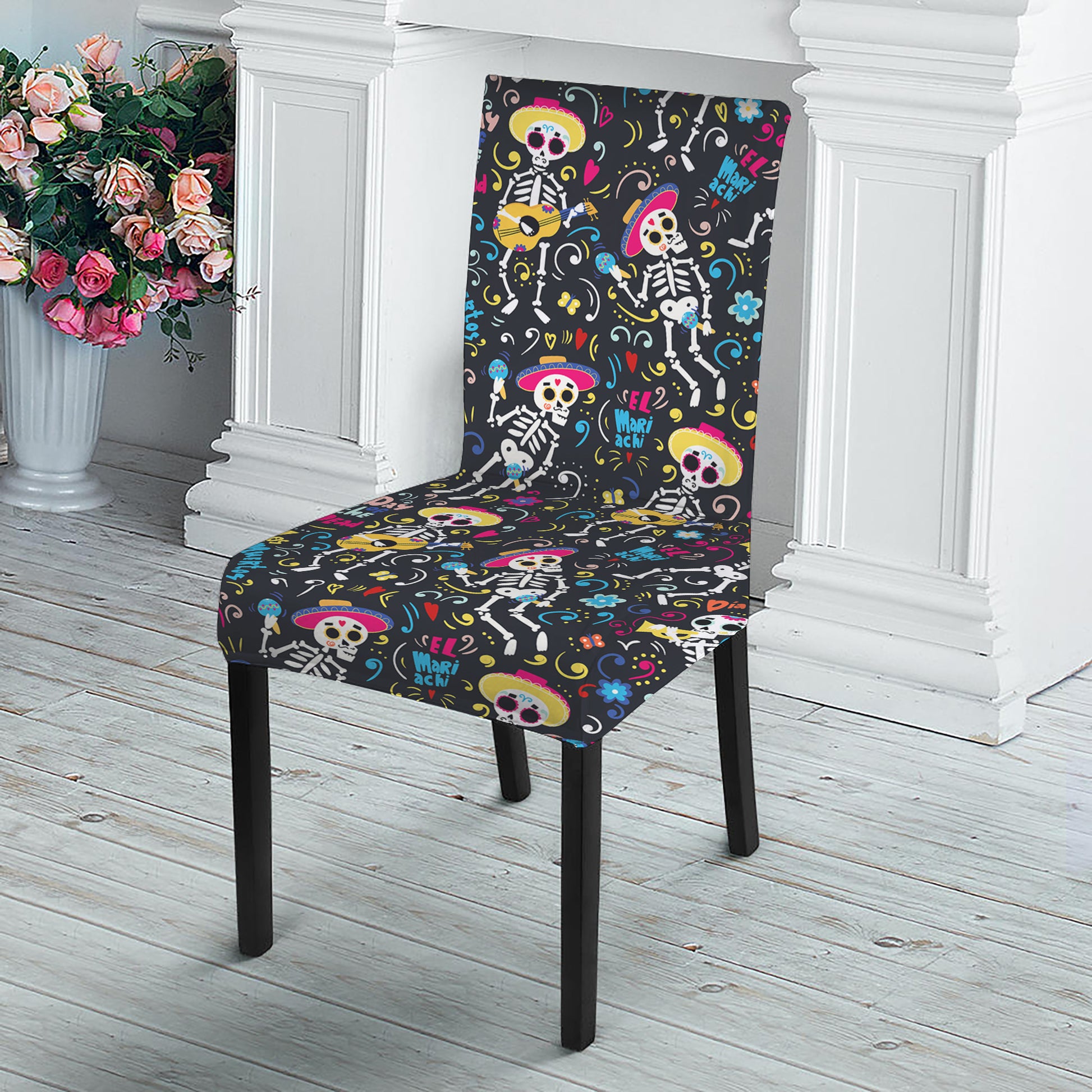 Day Of The Dead Mariachi Skeletons Print Dining Chair Slipcover
