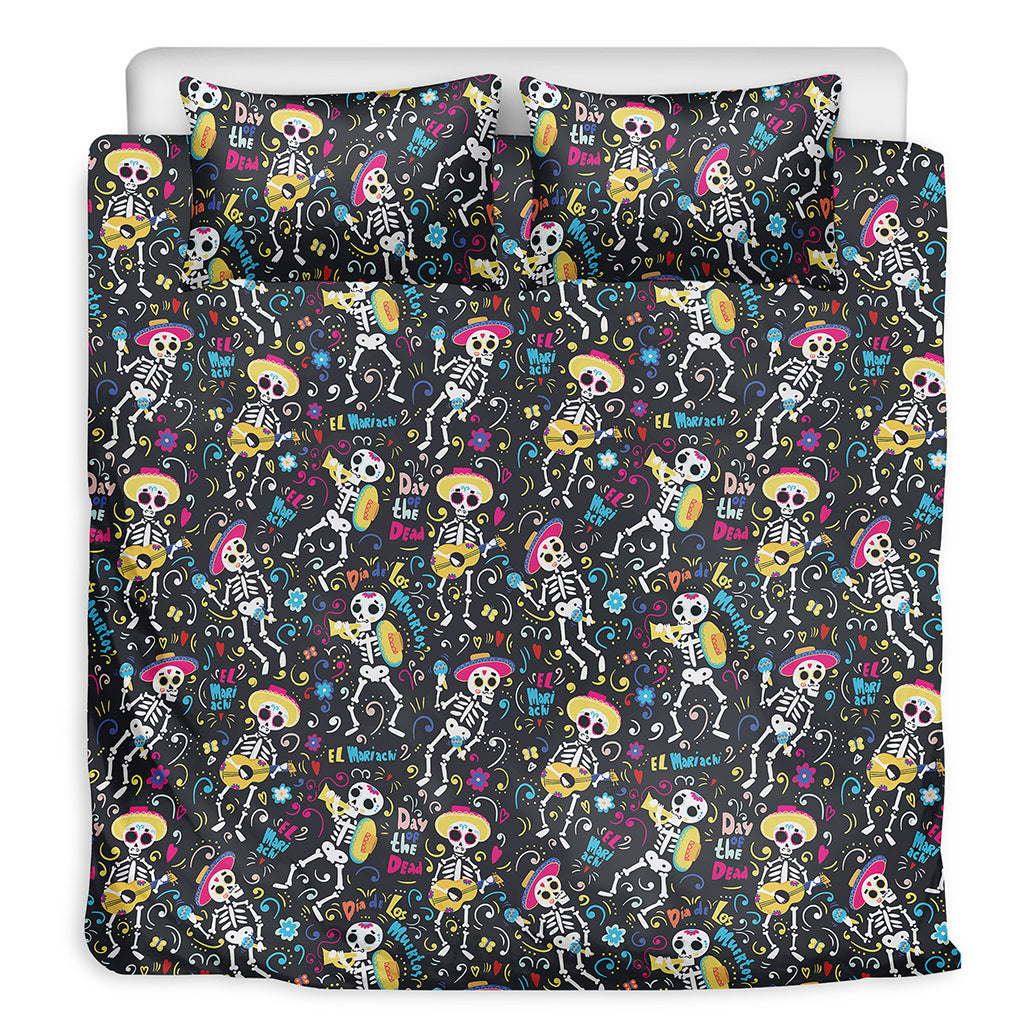 Day Of The Dead Mariachi Skeletons Print Duvet Cover Bedding Set