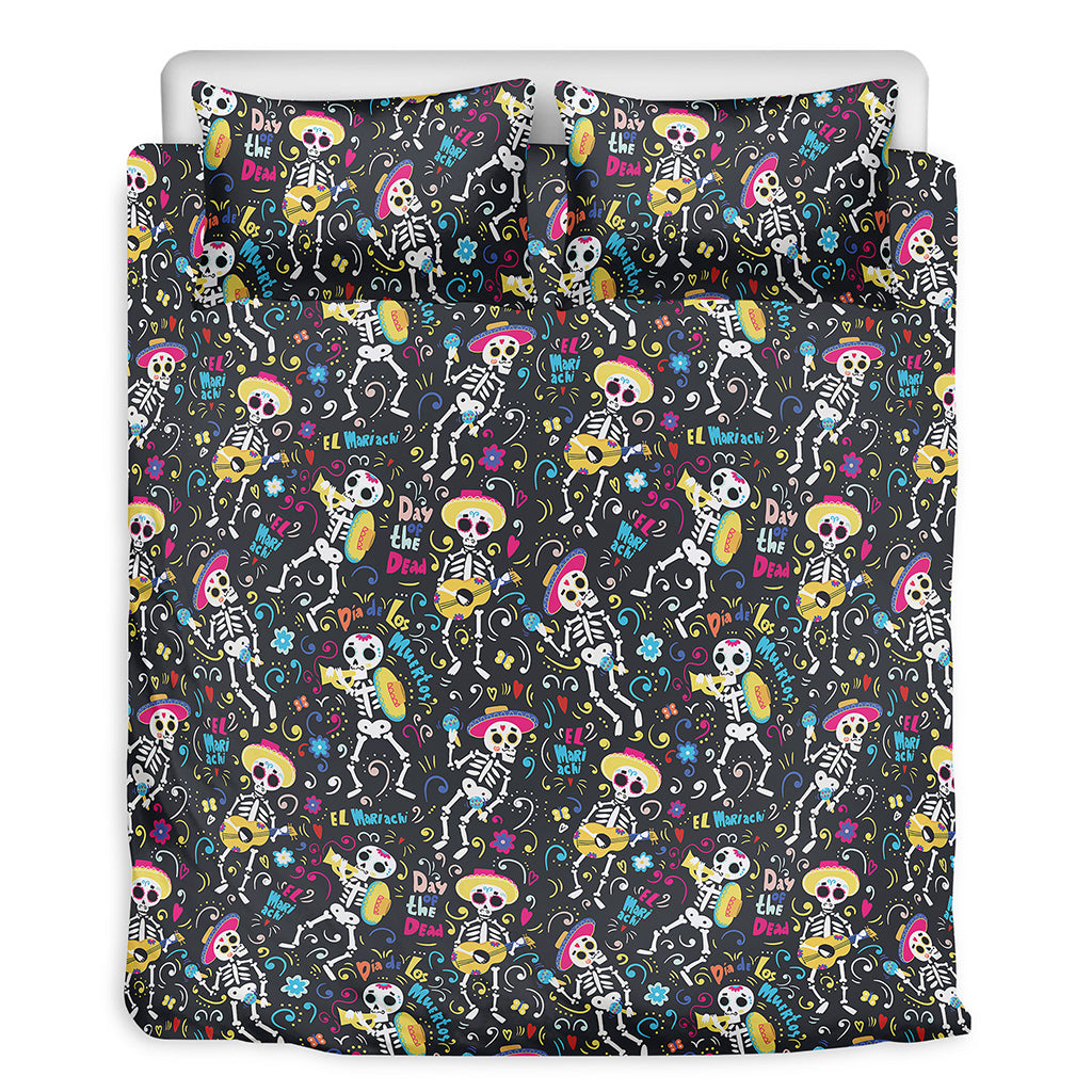 Day Of The Dead Mariachi Skeletons Print Duvet Cover Bedding Set