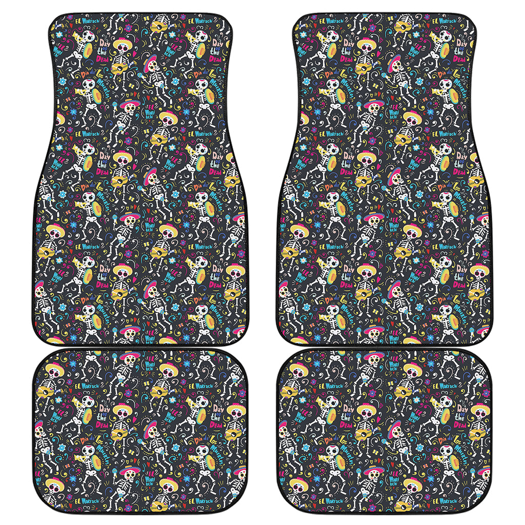 Day Of The Dead Mariachi Skeletons Print Front and Back Car Floor Mats