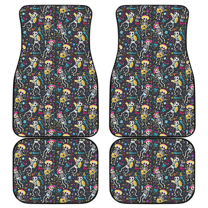 Day Of The Dead Mariachi Skeletons Print Front and Back Car Floor Mats
