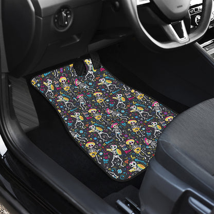 Day Of The Dead Mariachi Skeletons Print Front and Back Car Floor Mats