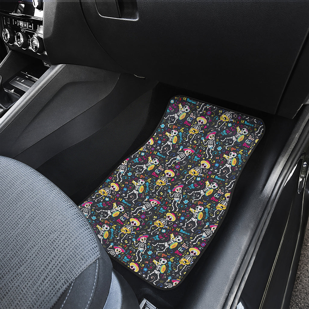 Day Of The Dead Mariachi Skeletons Print Front and Back Car Floor Mats