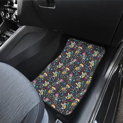 Day Of The Dead Mariachi Skeletons Print Front and Back Car Floor Mats