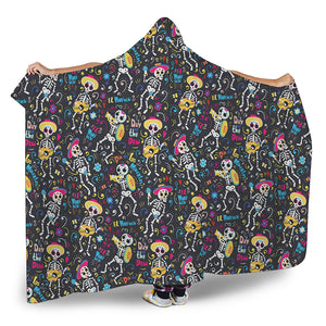 Day Of The Dead Mariachi Skeletons Print Hooded Blanket