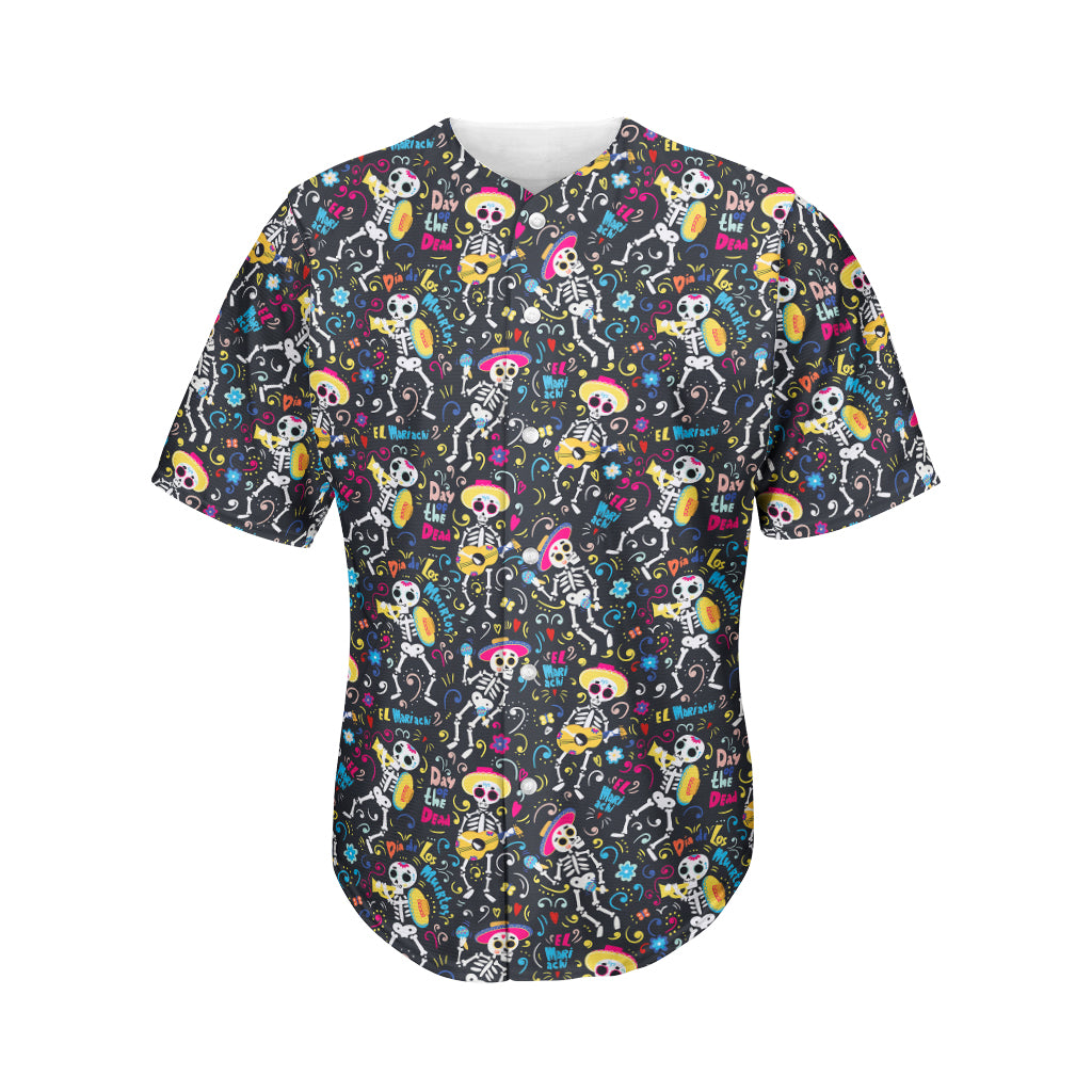Day Of The Dead Mariachi Skeletons Print Men's Baseball Jersey