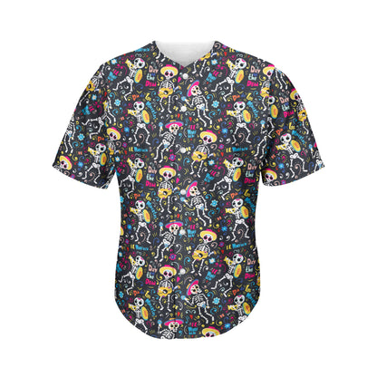 Day Of The Dead Mariachi Skeletons Print Men's Baseball Jersey