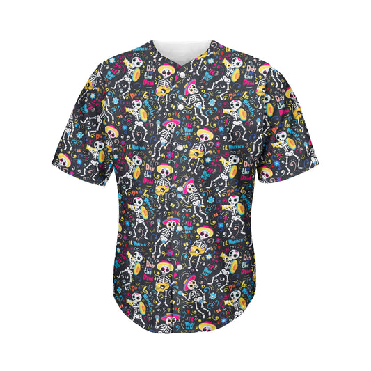 Day Of The Dead Mariachi Skeletons Print Men's Baseball Jersey