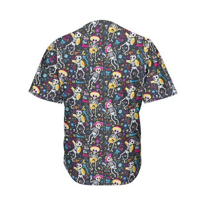 Day Of The Dead Mariachi Skeletons Print Men's Baseball Jersey