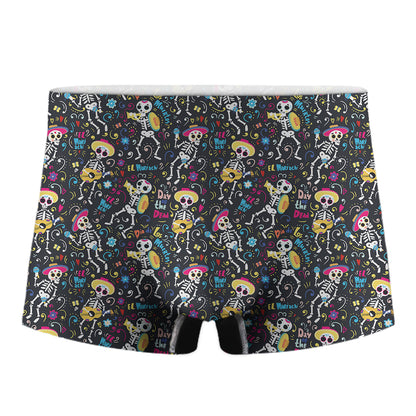Day Of The Dead Mariachi Skeletons Print Men's Boxer Briefs