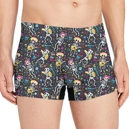 Day Of The Dead Mariachi Skeletons Print Men's Boxer Briefs