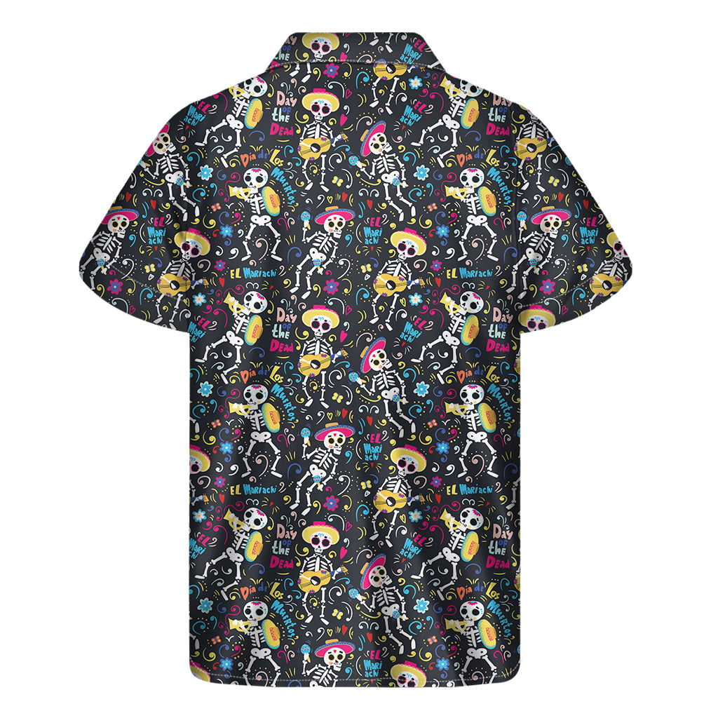 Day Of The Dead Mariachi Skeletons Print Men's Short Sleeve Shirt