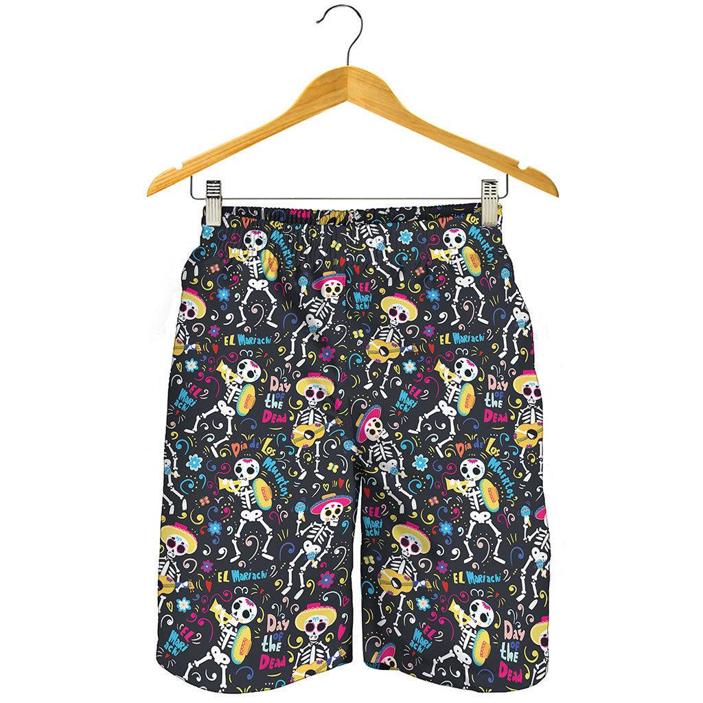 Day Of The Dead Mariachi Skeletons Print Men's Shorts