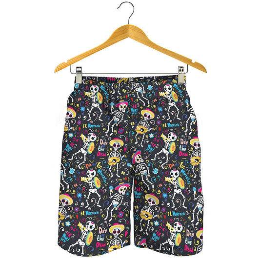 Day Of The Dead Mariachi Skeletons Print Men's Shorts
