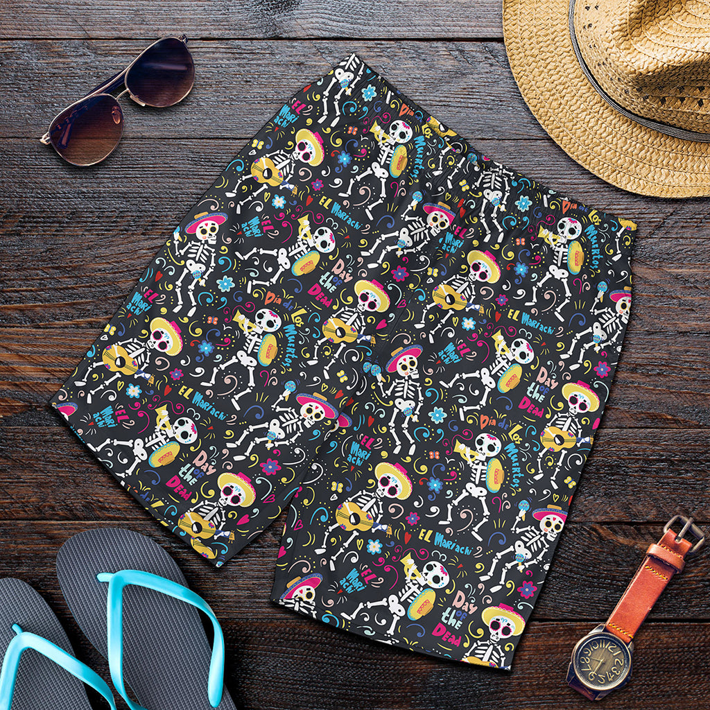 Day Of The Dead Mariachi Skeletons Print Men's Shorts