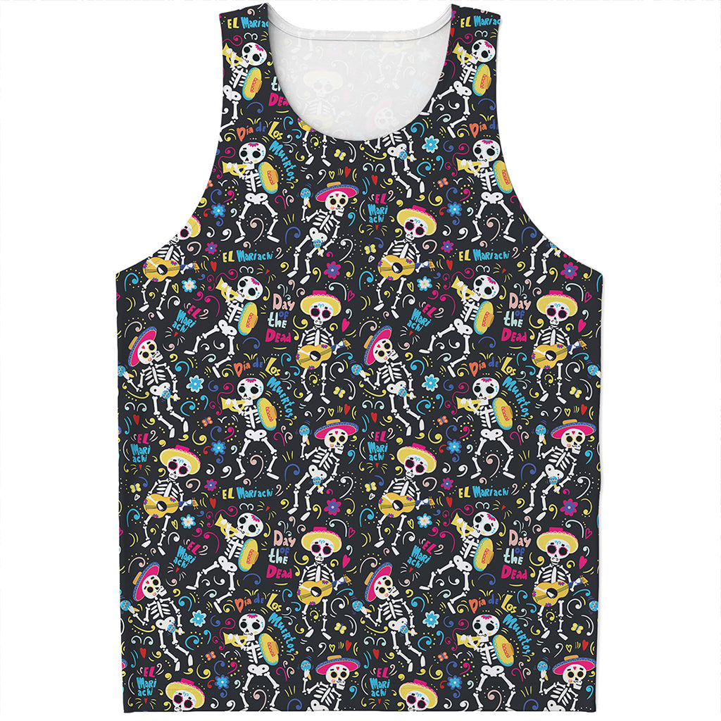 Day Of The Dead Mariachi Skeletons Print Men's Tank Top