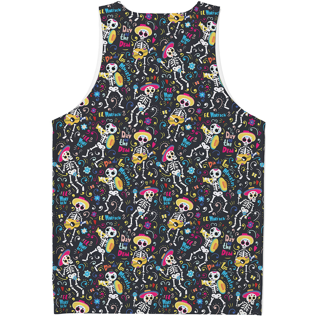 Day Of The Dead Mariachi Skeletons Print Men's Tank Top