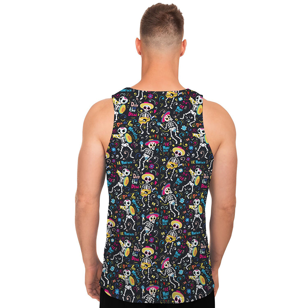 Day Of The Dead Mariachi Skeletons Print Men's Tank Top
