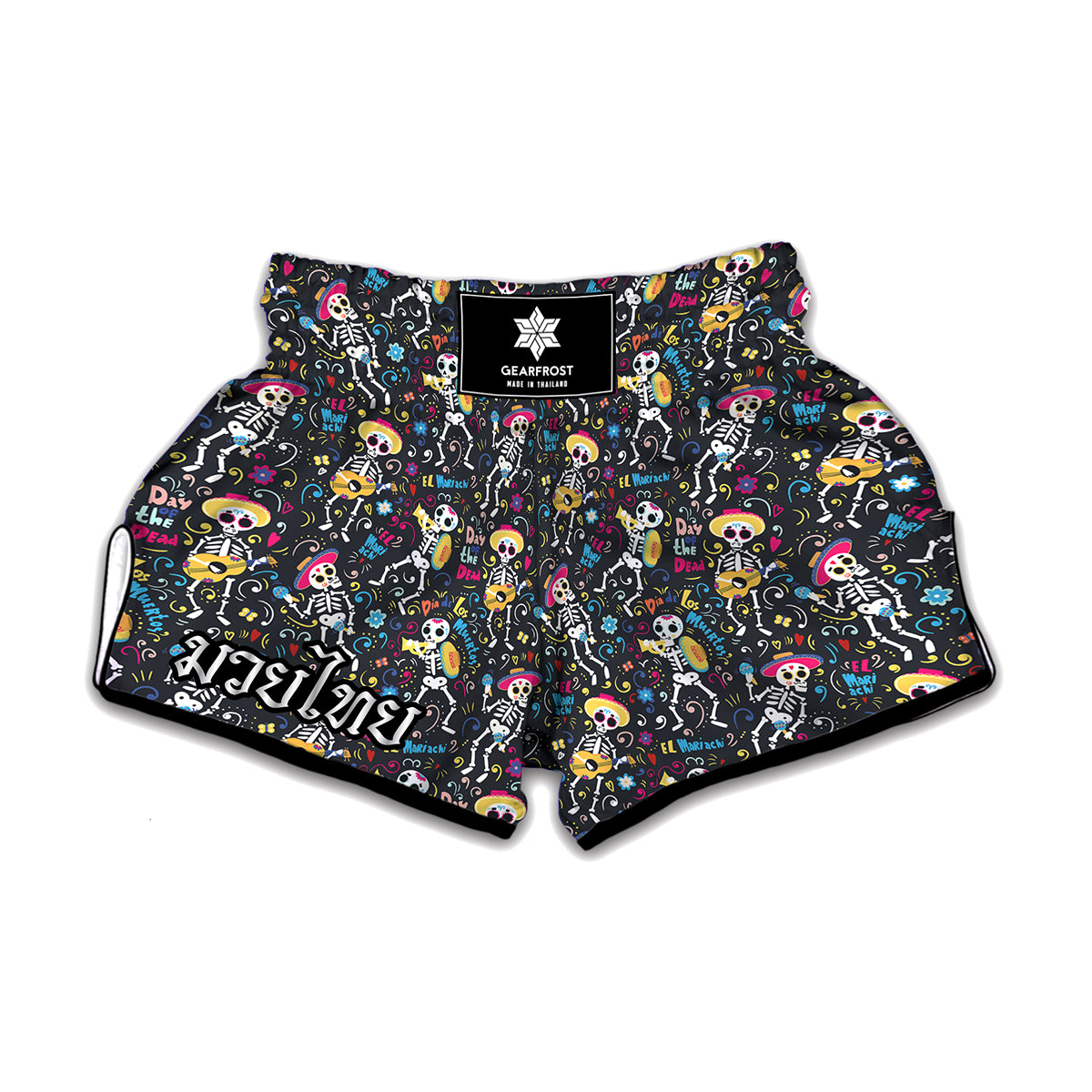 Day Of The Dead Mariachi Skeletons Print Muay Thai Boxing Shorts
