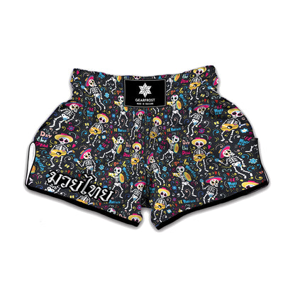 Day Of The Dead Mariachi Skeletons Print Muay Thai Boxing Shorts
