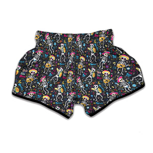 Day Of The Dead Mariachi Skeletons Print Muay Thai Boxing Shorts