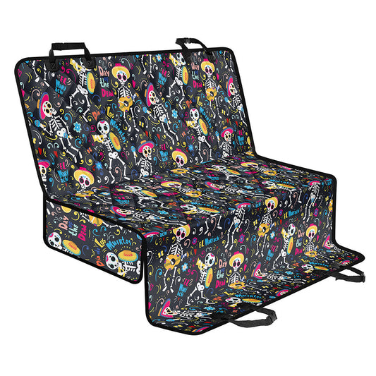 Day Of The Dead Mariachi Skeletons Print Pet Car Back Seat Cover
