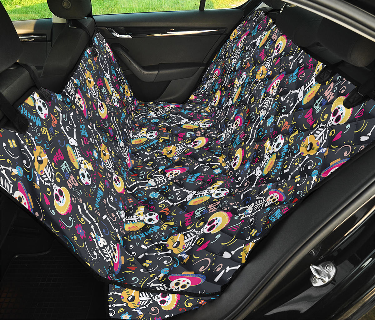 Day Of The Dead Mariachi Skeletons Print Pet Car Back Seat Cover