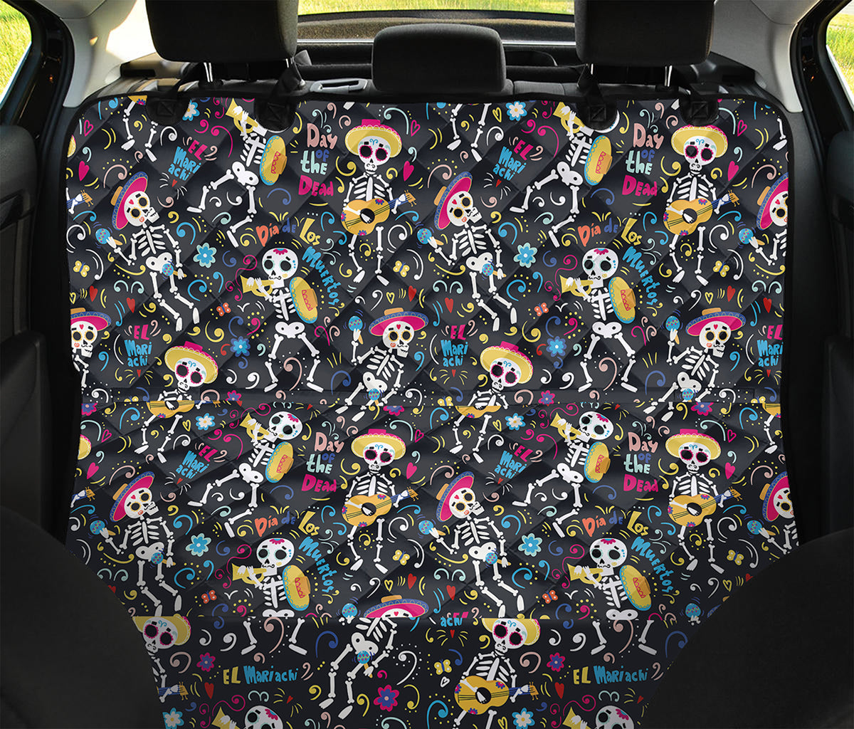Day Of The Dead Mariachi Skeletons Print Pet Car Back Seat Cover