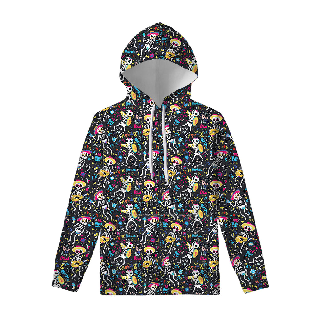 Day Of The Dead Mariachi Skeletons Print Pullover Hoodie