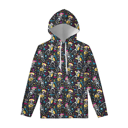 Day Of The Dead Mariachi Skeletons Print Pullover Hoodie