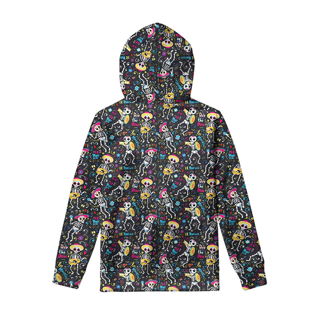Day Of The Dead Mariachi Skeletons Print Pullover Hoodie