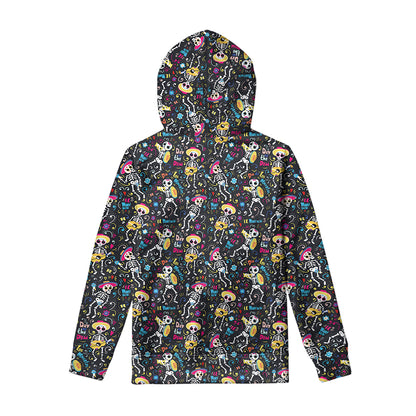 Day Of The Dead Mariachi Skeletons Print Pullover Hoodie