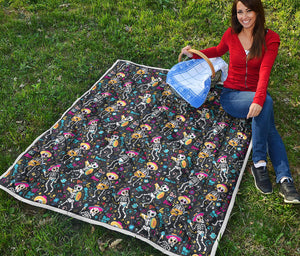 Day Of The Dead Mariachi Skeletons Print Quilt