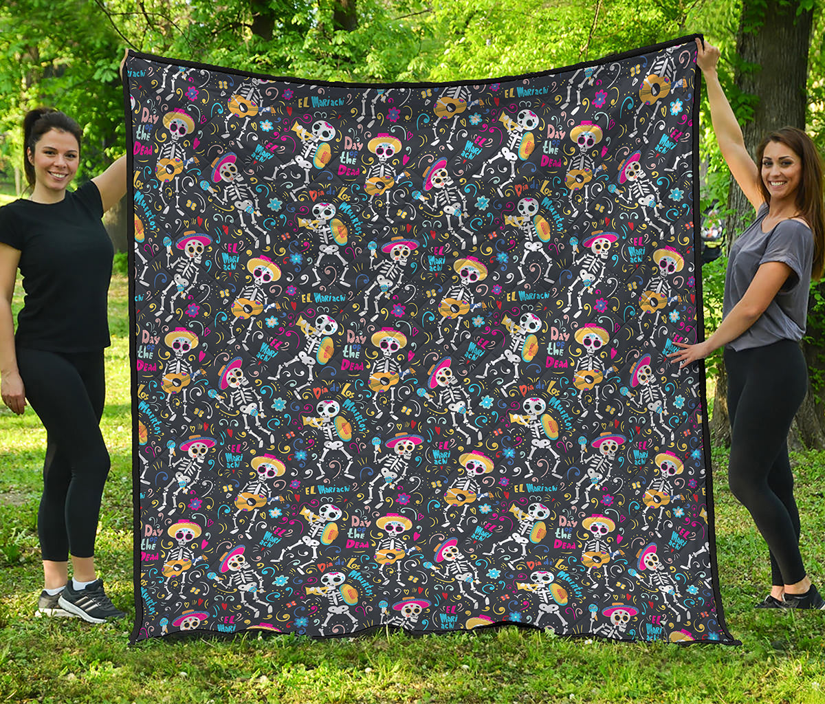 Day Of The Dead Mariachi Skeletons Print Quilt