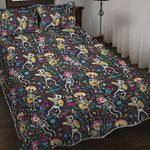 Day Of The Dead Mariachi Skeletons Print Quilt Bed Set