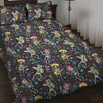 Day Of The Dead Mariachi Skeletons Print Quilt Bed Set