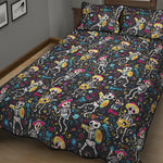 Day Of The Dead Mariachi Skeletons Print Quilt Bed Set