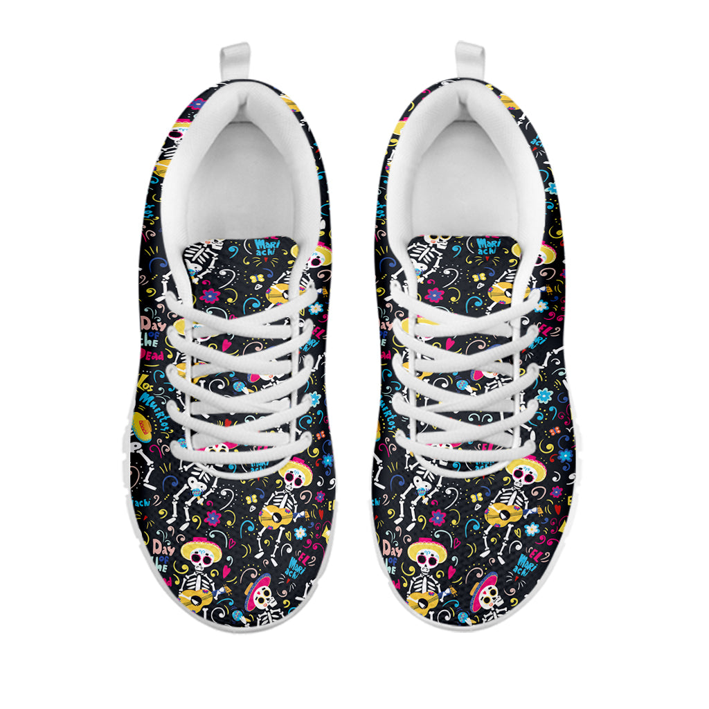 Day Of The Dead Mariachi Skeletons Print White Sneakers