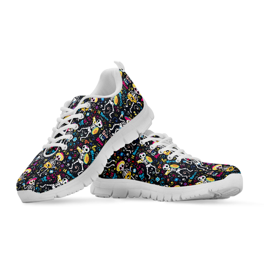 Day Of The Dead Mariachi Skeletons Print White Sneakers