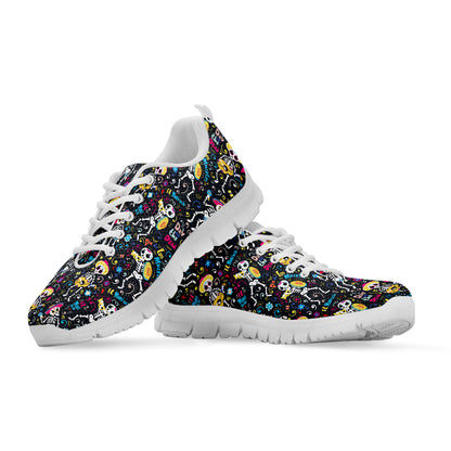 Day Of The Dead Mariachi Skeletons Print White Sneakers