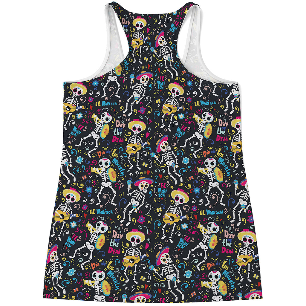 Day Of The Dead Mariachi Skeletons Print Women's Racerback Tank Top